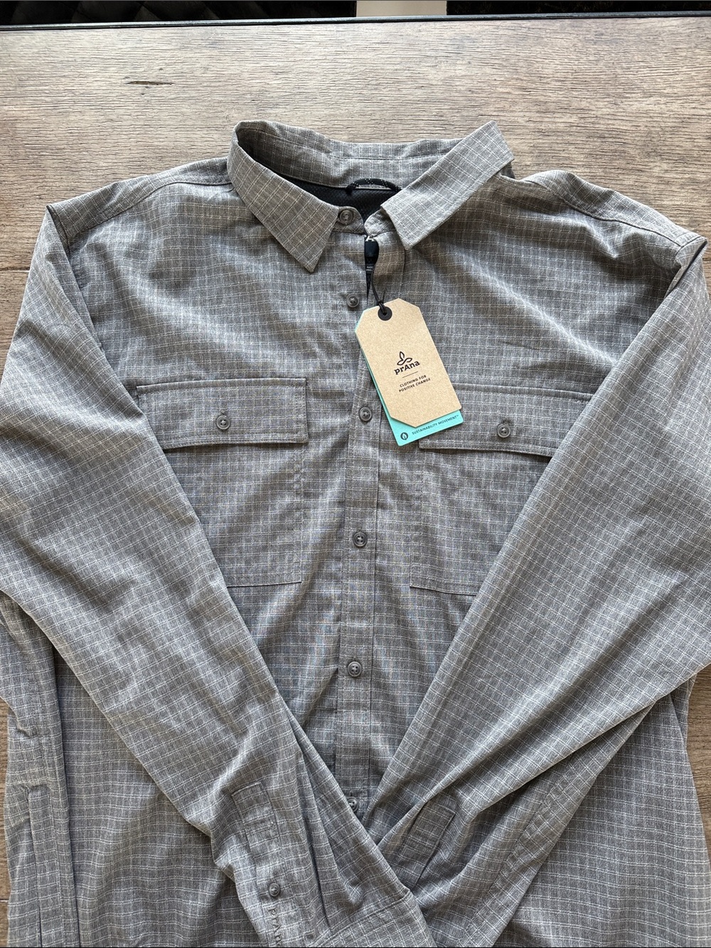 Prana Men's Gray Windowpane Button-Down Shirt